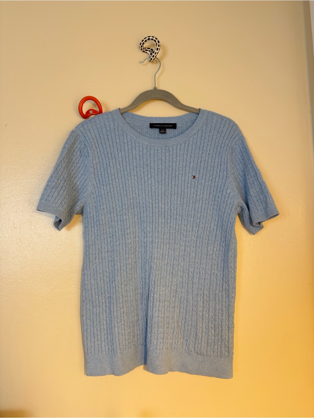 Tommy Hilfiger Pastel Blue Ribbed Short Sleeve Sweater